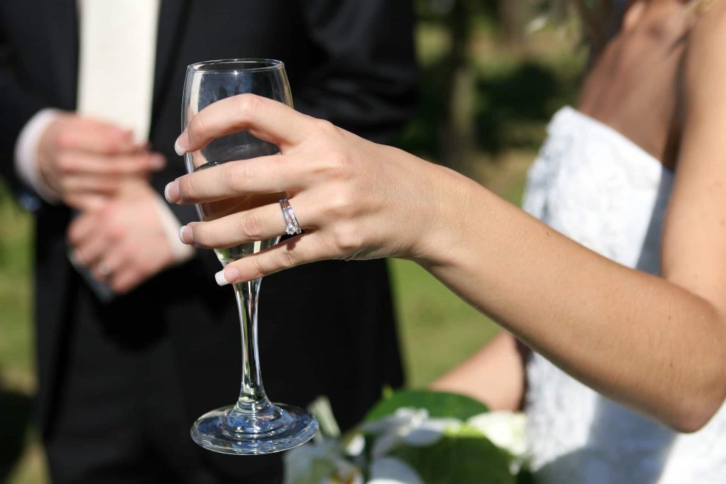 wedding bride and glass in hand