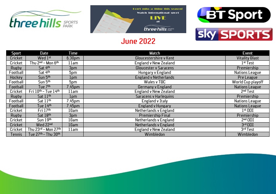 June Live TV Sports Schedule